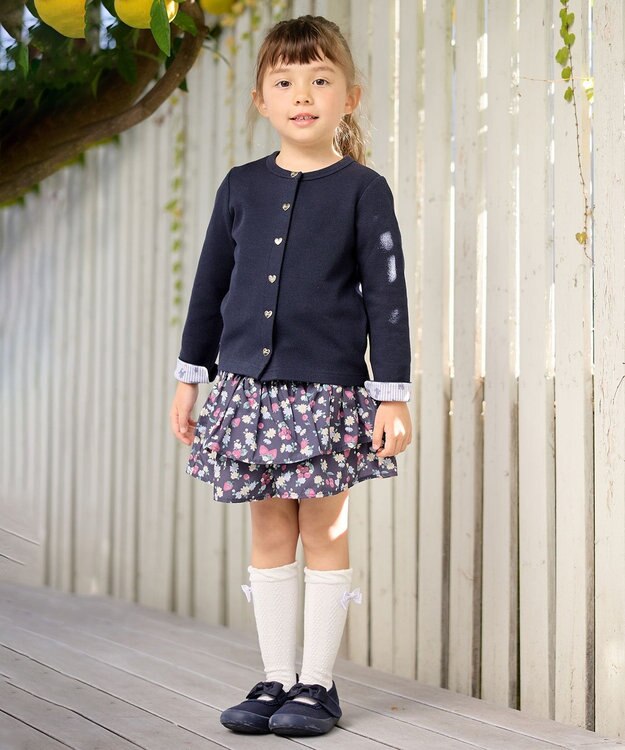 ANY KIDS スナップボタン フレンチ カーディガン ネイビー