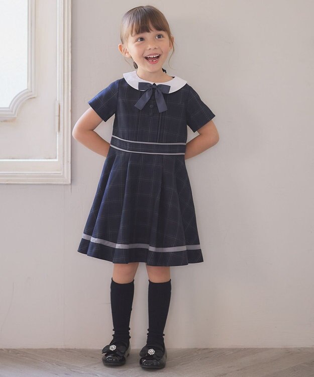 ANY KIDS ボレロ付き ワンピース グレー×ネイビーチェック