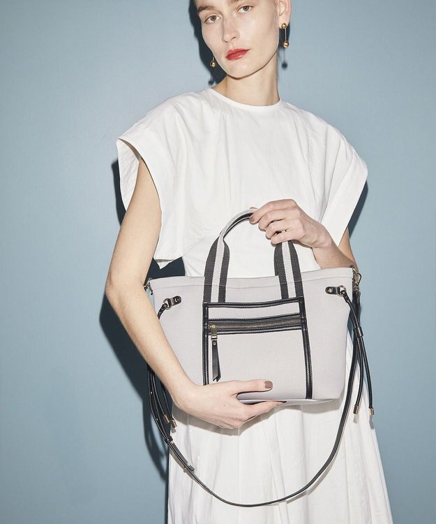 TOPKAPI 【新色追加】【TREASURE TOPKAPI】ネオプレン フロントポケット 2way ショルダー付き ミニトートバッグ グレー