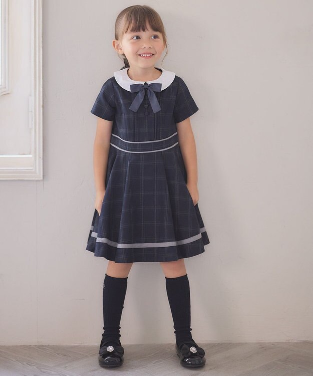 ANY KIDS ボレロ付き ワンピース グレー×ネイビーチェック