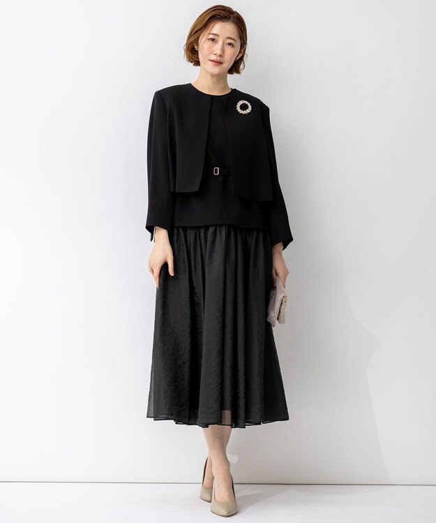 23区 【APPLAUDIR】クリアジョーゼット コンパクトタックジャケット ブラック系