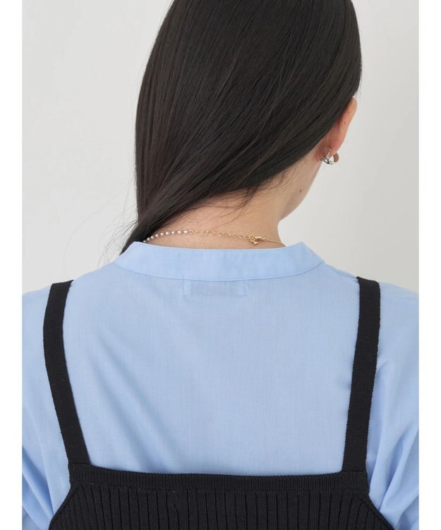 earth music&ecology ＳＥＴ２点ニットビスチェ＋ノーカラーシャツ Sax