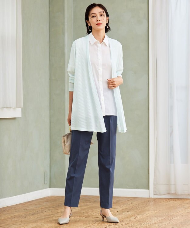 自由区 【アンサンブル対応・洗える】ハンディ カーディガン ロング丈 サックス