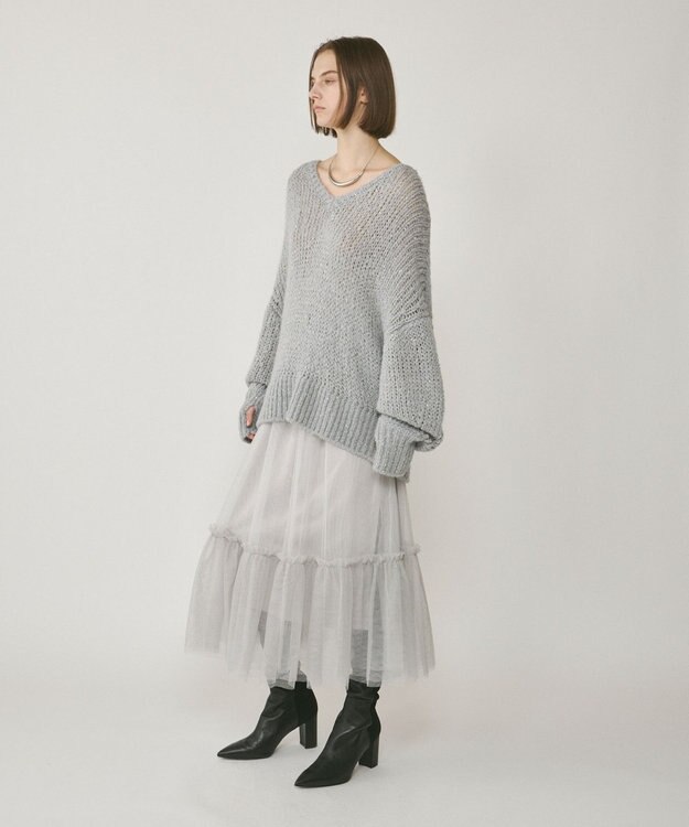GRACE CONTINENTAL スパンコール畦ニットトップ グレー