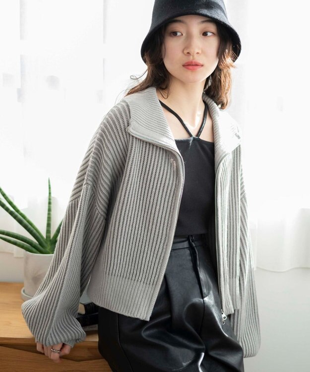 WEGO ダブルジップショートカーデ グレー