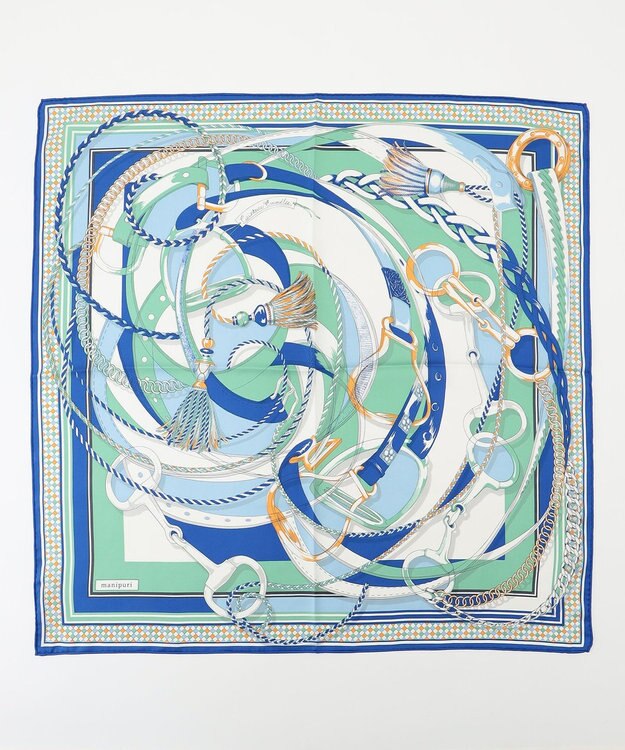 23区 manipuri ダングルベルト シルク スカーフ ブルー系