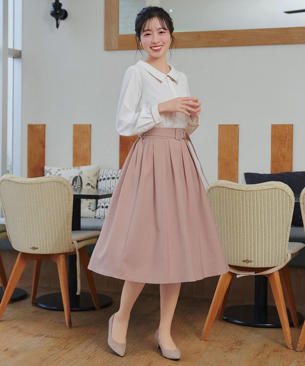 Tiaclasse L ベルト付きフレアスカート ピンク