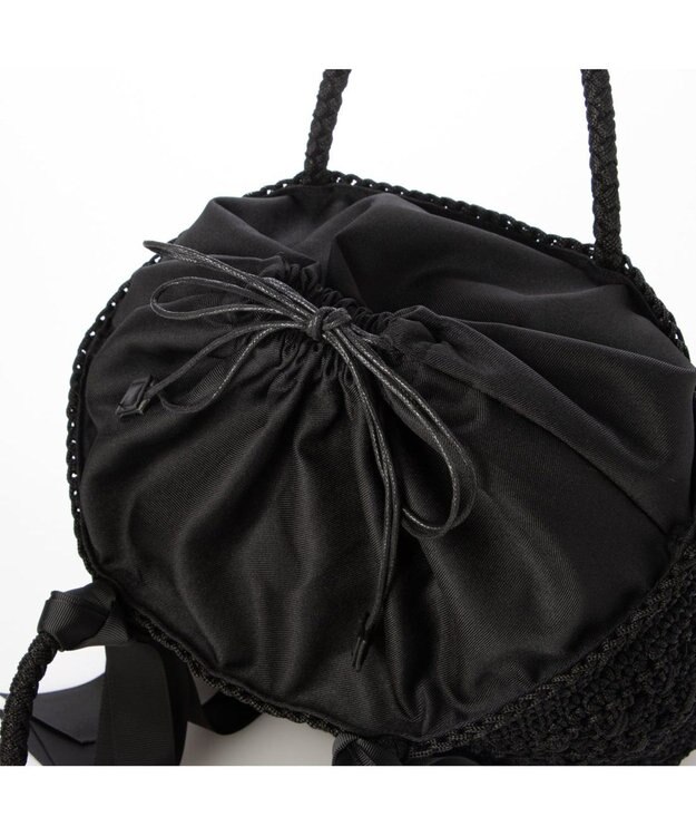 UNBILLION カシュカシュ cachecache / 下がりグログラン柄編みトート カゴバッグ ブラック