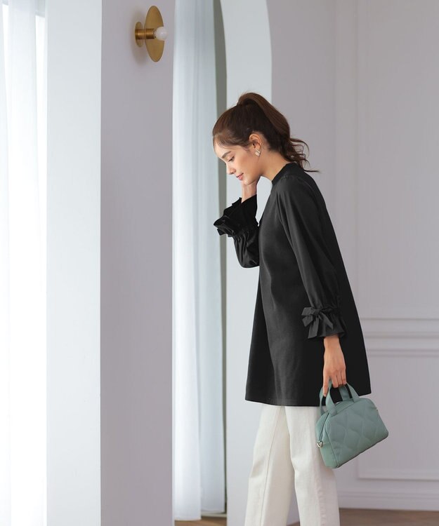 Tiaclasse L 【洗える】ボリュームリボン袖ニットコンビチュニック ブラック