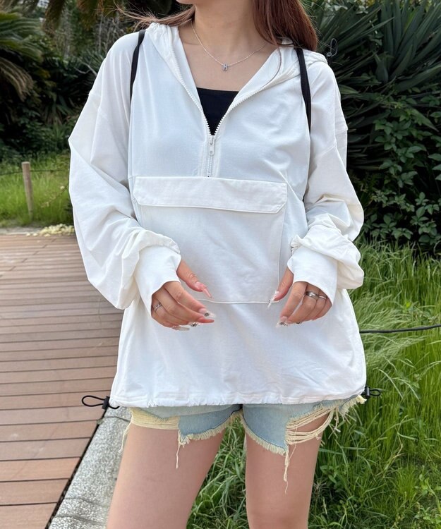 WEGO 【UVカット/吸水速乾/水陸両用/ラッシュガード】ハーフジップアノラックパーカー ホワイト