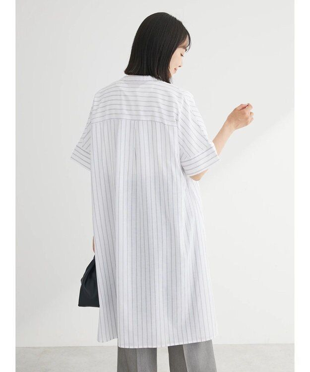 Green Parks 綿麻混スキッパーミニワンピース Stripe Ivory