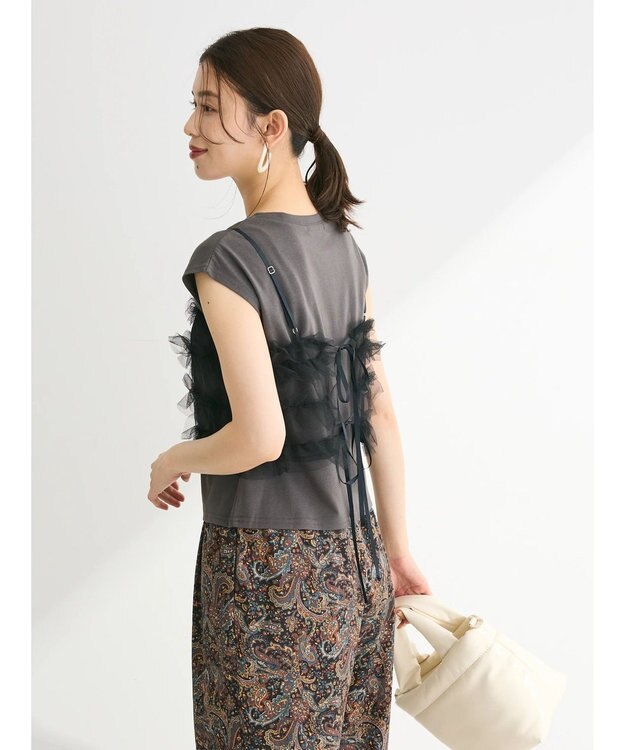 Green Parks ・ｓｗｉｎｇ　ｂｙ　ＳＥＴ２点チュールビスチェ＆フレンチＴ Charcoal Gray