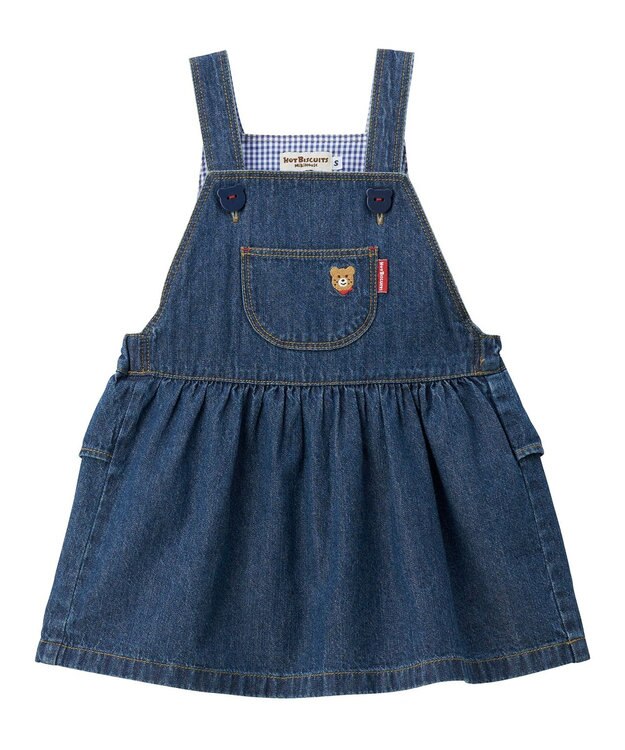MIKI HOUSE HOT BISCUITS 【70-110cm】ワンポイント 6オンスデニム ジャンパースカート インディゴブルー