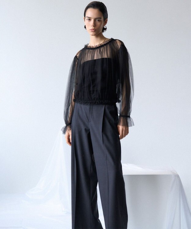 23区 S 【GOLD LABEL】チュール ギャザーブラウス ブラック系