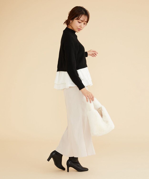 Feroux 【洗える】シュリンクマーメイド スカート ベージュ系