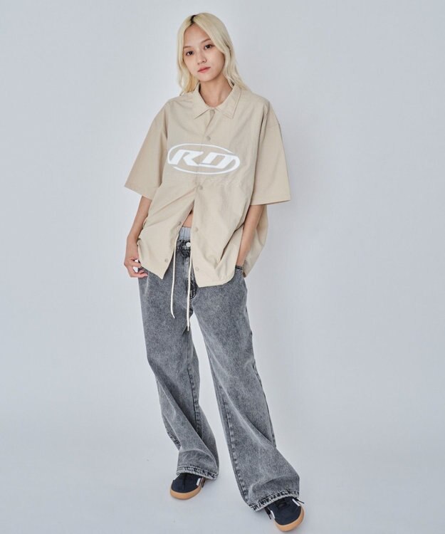 WEGO 【ユニセックス着用ITEM】リップストップグラフィックシャツ（SS） ベージュ