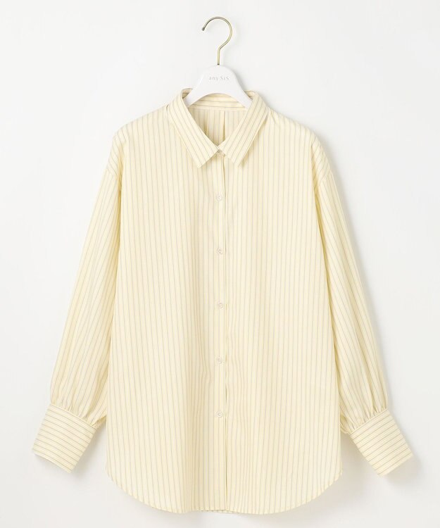 ANY SIS 【BAILA12月号掲載・貴島明日香さんコラボ】ニットレイヤード シャツ ツインセット ネイビー×イエローストライプ