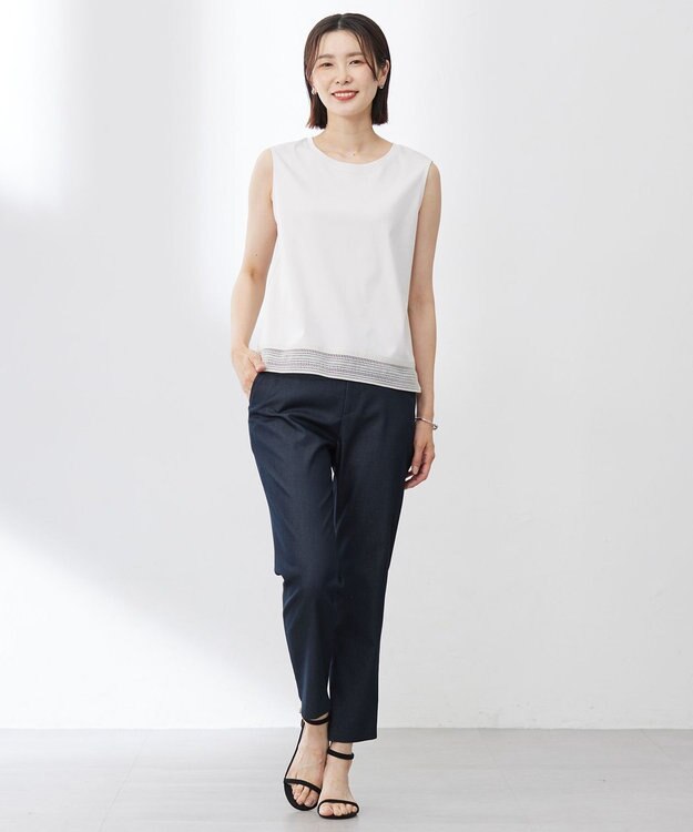 J.PRESS LADIES L 【人気のため追加・洗える】ノースリーブスムースジャージー レース カットソー グレージュ系