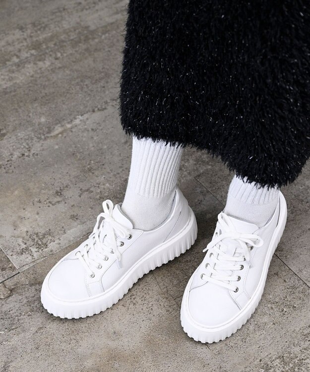 Pointer 日本製 レースアップ厚底スニーカー ホワイト