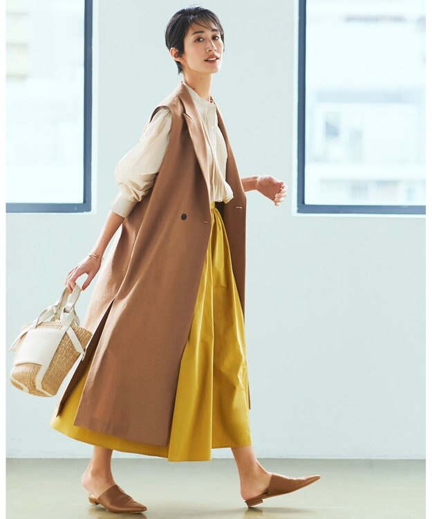 ICB 【セットアップ対応・洗える】 LooseWeave ロングジレ レディッシュブラウン系