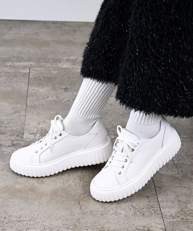 Pointer 日本製 レースアップ厚底スニーカー ホワイト