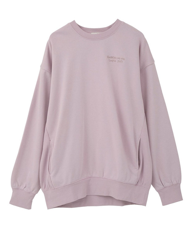 earth music&ecology サイドリブロゴスウェット グレイッシュピンク
