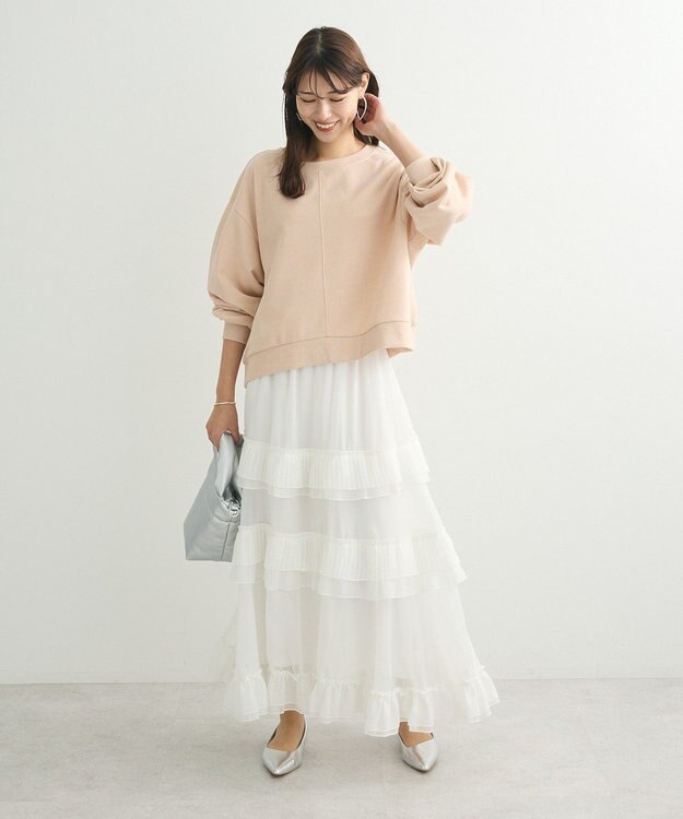 Green Parks ショート丈ラメ裏毛ボートネックプルオーバー Orange