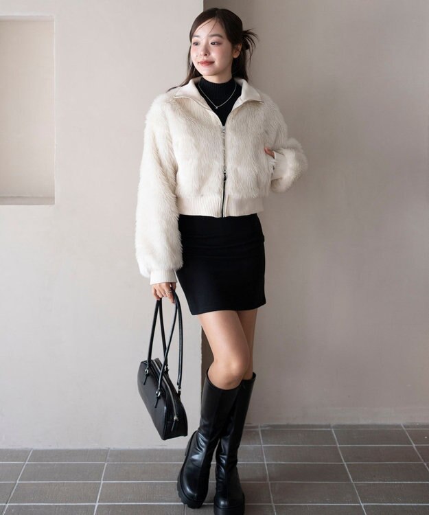 WEGO 【25年秋冬新作】フェイクファーショートブルゾン ホワイトアイボリー