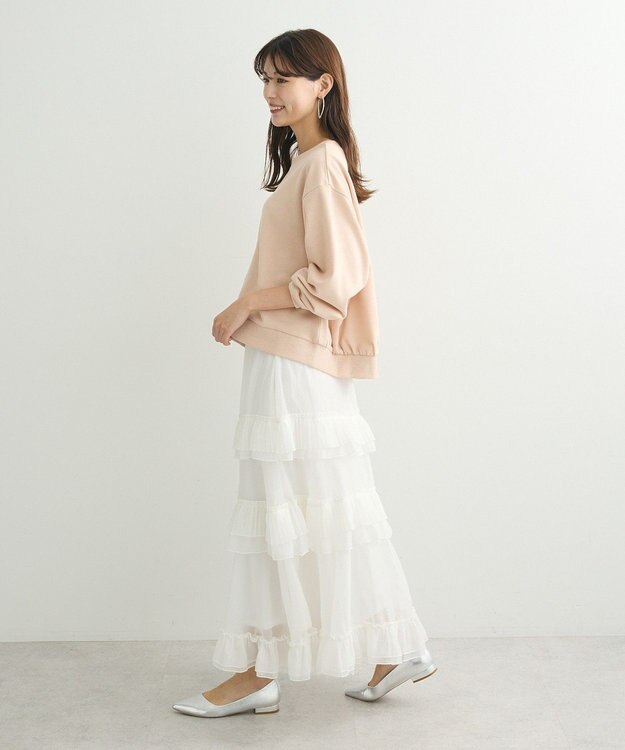 Green Parks ショート丈ラメ裏毛ボートネックプルオーバー Orange