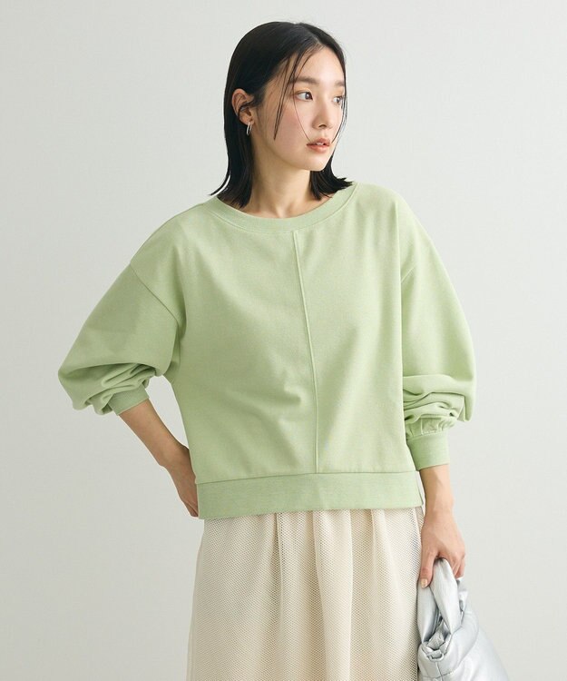 Green Parks ショート丈ラメ裏毛ボートネックプルオーバー Green