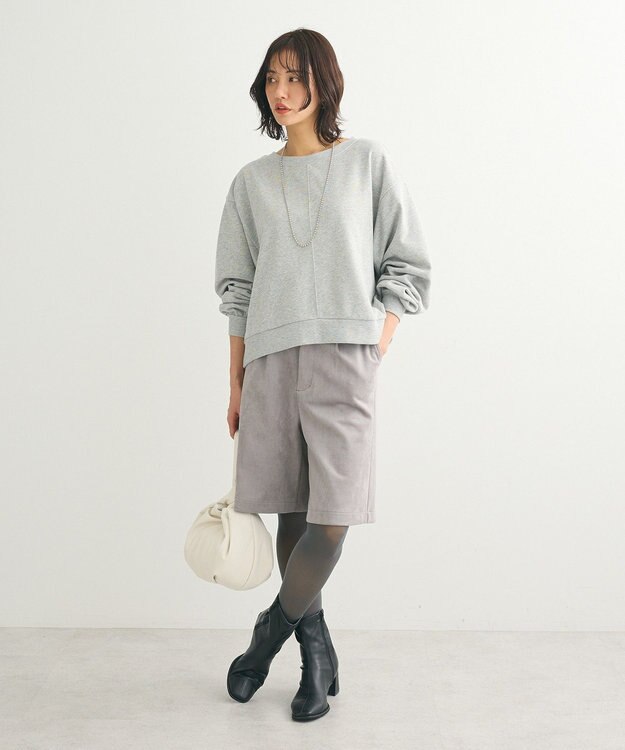 Green Parks ショート丈ラメ裏毛ボートネックプルオーバー Gray