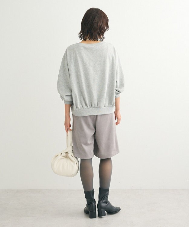 Green Parks ショート丈ラメ裏毛ボートネックプルオーバー Gray