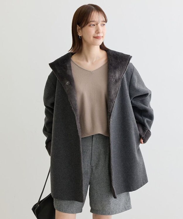 Green Parks 洗える　Ｖネックドルマンニットプルオーバー Gray Beige