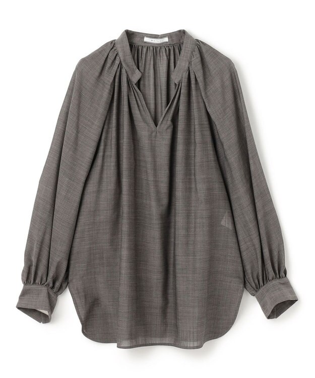 BEIGE， 【洗える】MOYE / シアーウールパフスリーブブラウス Charcoal