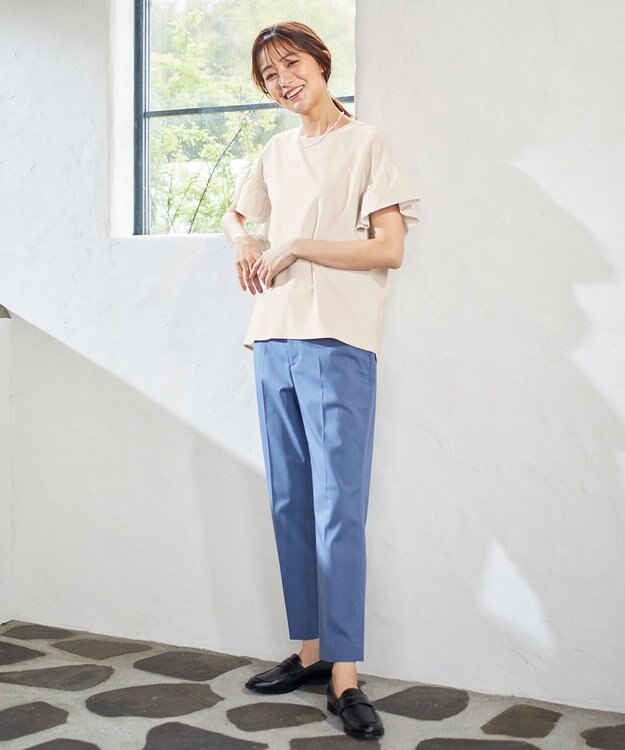 J.PRESS LADIES 【洗える・撥水・防汚】コットンFITTYシャーク テーパード パンツ ダルブルー系