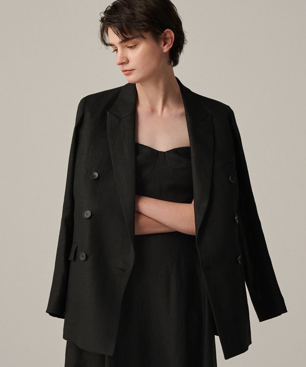 uncrave ヘリンボーン リネン ジャケット（uncrave WHITE） ブラック