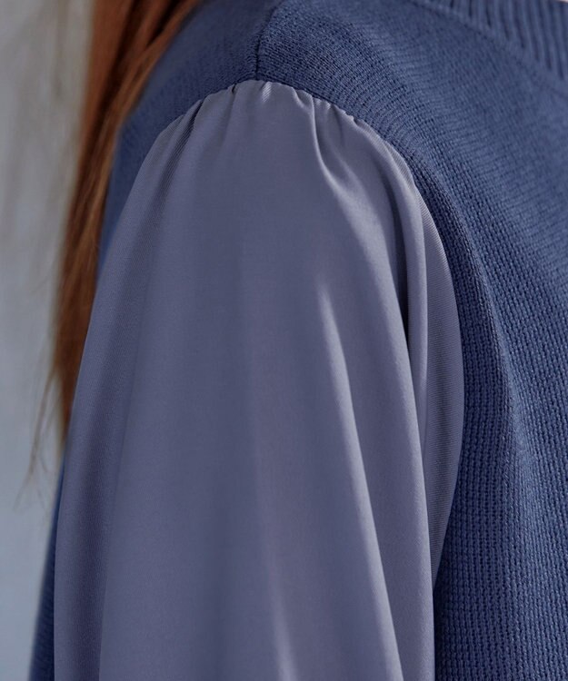 Tiaclasse L 【洗える】ボリュームリボン袖ニットコンビチュニック ブルー