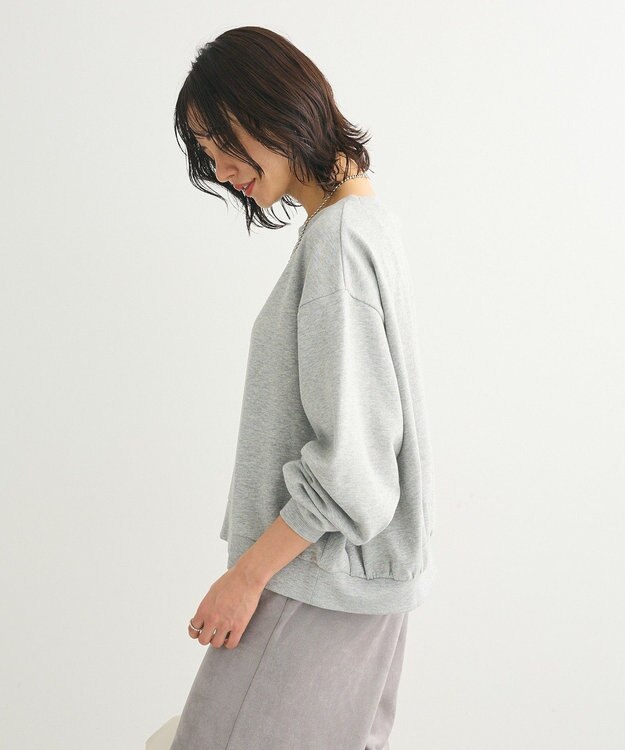 Green Parks ショート丈ラメ裏毛ボートネックプルオーバー Gray