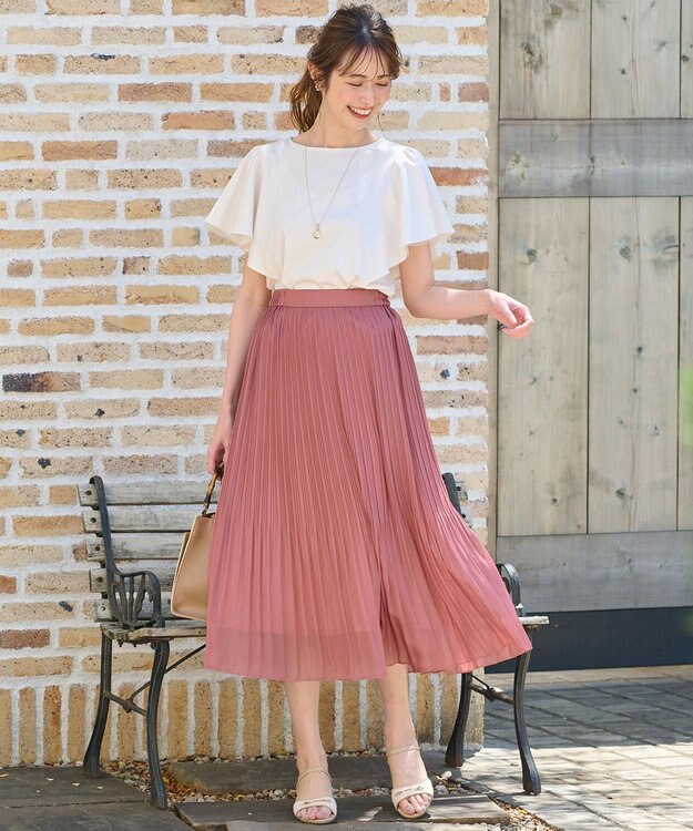 ANY SIS L 【洗える】シフォンプリーツ スカート テラコッタ