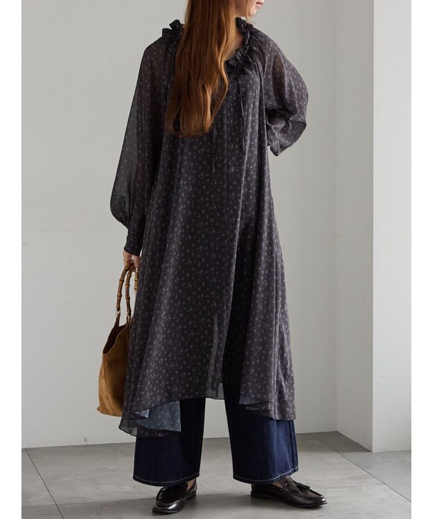 Te chichi フラワーシフォンフリルネックドレス ブラック