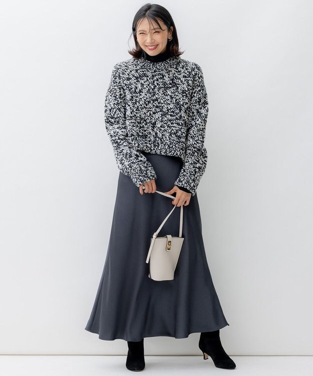 23区 L 【洗える】ヴィンテージサテン Iライン スカート グレー系