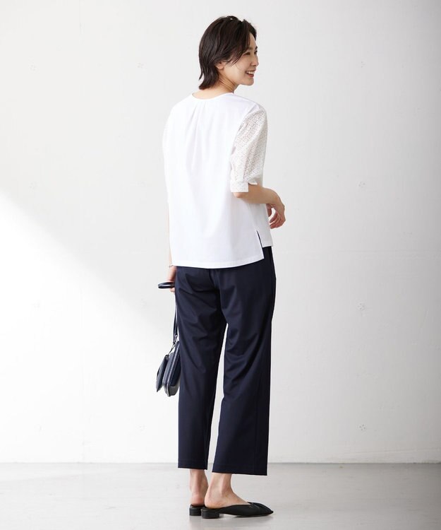 J.PRESS LADIES L 【吸水速乾】レーシーコンビ Vネック カットソー ホワイト系