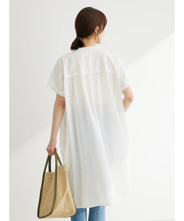 Green Parks インド綿 　ギャザー５分袖チュニック Off White