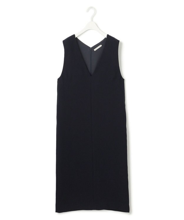 ICB L 【洗える】ライトダブルクロス Vネックワンピース ネイビー系