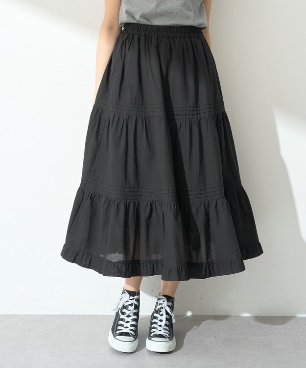 earth music&ecology ピンタックティアードミディスカート Black