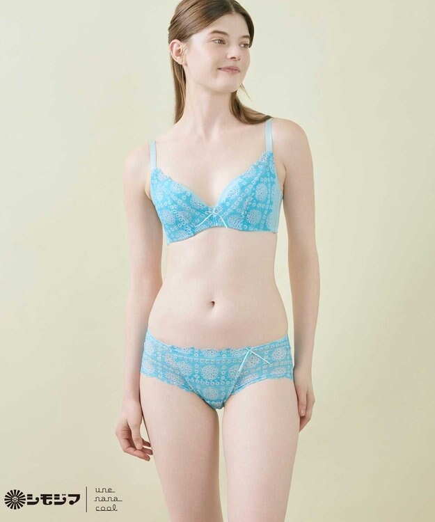 une nana cool MADE WITH シモジマ さあわたし レース 脇高ブラジャー サックスブルー