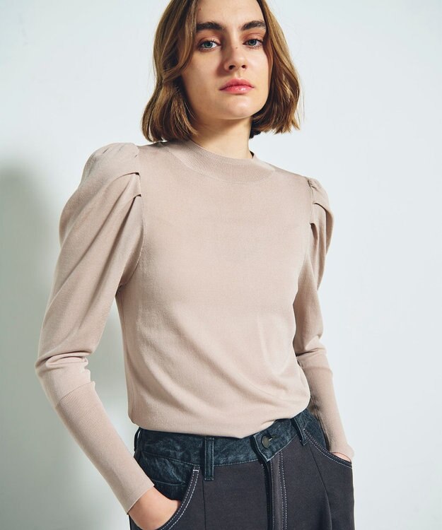 GRACE CONTINENTAL タックスリーブニットトップ ベージュ