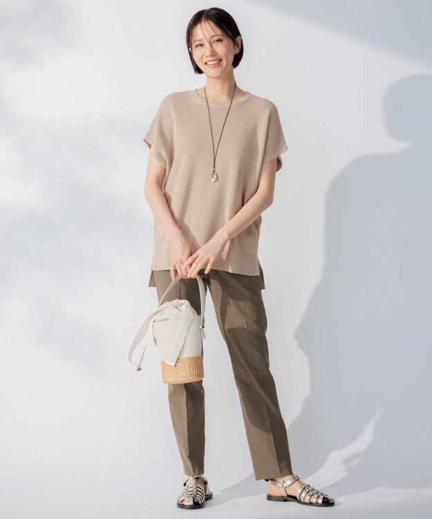 自由区 【WEB限定・洗える・XSサイズあり】ハイツイストコットンアセテート畦編み ニット ベージュ系