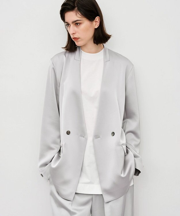 uncrave シャイニーダブルサテン ジャケット シルバーグレー