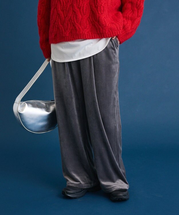 Green Parks ぽかぽか裏起毛ベロアイージーパンツ Charcoal Gray